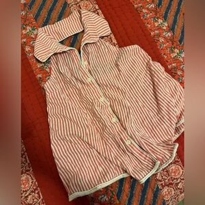 Anthropologie Red and White Striped Halter Tank Top Blouse